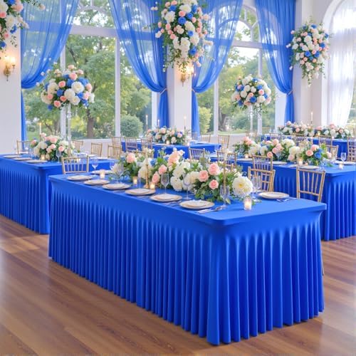 Besutolife 2 Pack Royal Blue Spandex Tablecloth for 8ft Rectangle Tables Fitted Table Cloth Stretch Table Covers Skirt 8ft Rectangular Tablecloths for Banquet Parties Wedding Decorations - Image 4