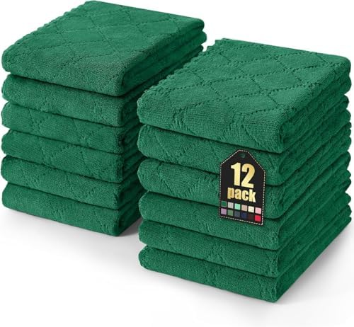 Homaxy 12 Pack Super Soft Absorbent Dish Towels, 10" x 20", Dark Green by Homaxy