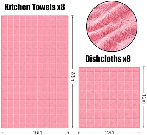 Homaxy Microfiber Kitchen Towels and Dishcloths Sets, 12 Pack, Pink - Image 6