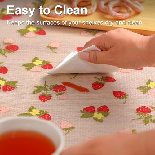Cooyes Shelf Liner for Kitchen Cabinets – Waterproof & Oil-Proof Drawer Liner, Non-Adhesive EVA Mats with Fruit Pattern – Washable Easy to Clean, Easy to Cut (17.5" W x 240" L, Red Strawberry) - Image 6
