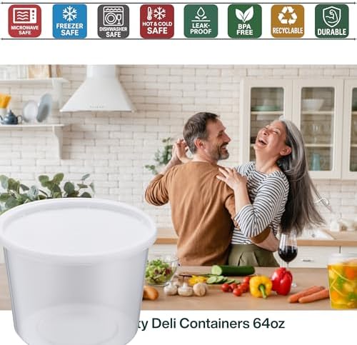 64oz [50 set] Heavy Duty Plastic Deli Container | BPA-Free Food Storage with Airtight Leak‑Proof Lids | Microwave, Freezer & Dishwasher Safe – Stackable, Bulk Reusable Soup & Meal Prep Tub - Image 6