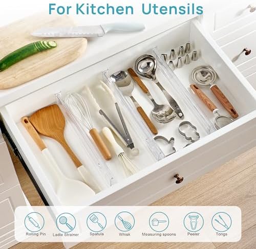 Vtopmart 2.36" Short Upgrade Drawer Dividers 12.8"-22.3" Expandable 8 Pack | Adjustable Kitchen Drawer Organizer, Clear Plastic Separator for Flatware, Utensils, Cutlery, Underwear Storage, Space Saving - Image 4