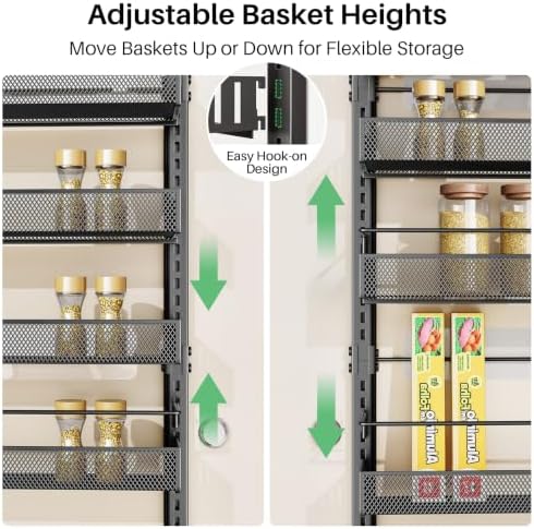 SAYZH 6 Tier Narrow Over Door Pantry Organizer,12.2"W x4.6"D x50.1"H, Black - Image 5