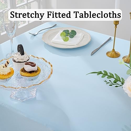 4 Pack Spandex Baby Blue Tablecloths for 6 Foot Rectangle Tables, Wrinkle Free Fitted Table Cloth 6ft Stretchy Tablecover Skirt for Parties Weddings Birthday Banquet Baby Shower - Image 2