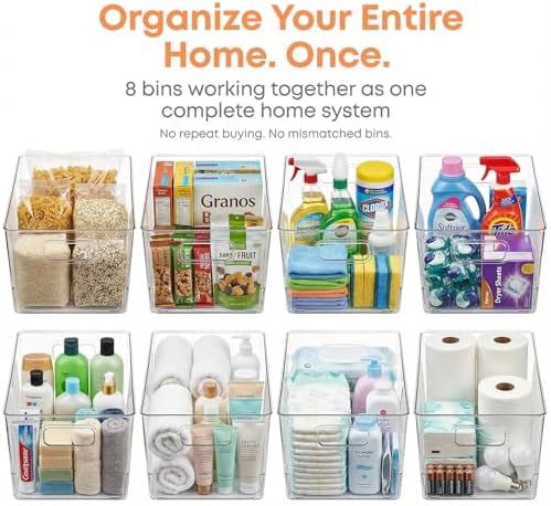 MOONEDGE 8 Pack Clear Plastic Storage Bins 12x8x6in Pantry Organizer - Image 4