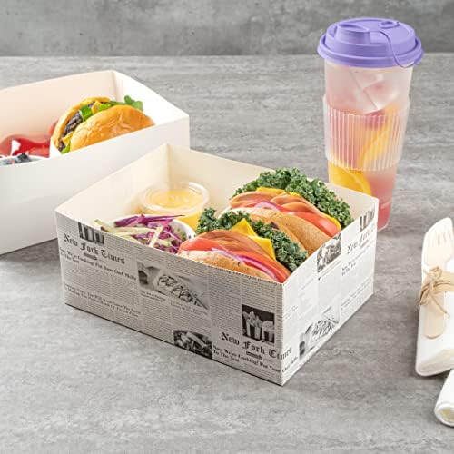 Restaurantware Bio Tek 8.4 x 6 x 3.5 Inch Burger Trays 100 Disposable Paper Food Trays - Recyclable Sturdy Newsprint Paper Movie Snack Trays For Meals Snacks And Baked Goods - Image 4