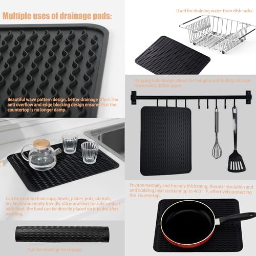 NiuYichee Stainless Steel Dish Drying Rack(15" L X 12.6" W X 4.7" H), Expandable Fruit & Vegetable Drain Rack Over Sink, Dish Drainer Rack in Sink, with Utensil Holder & Silicone Mat(16") - Image 7