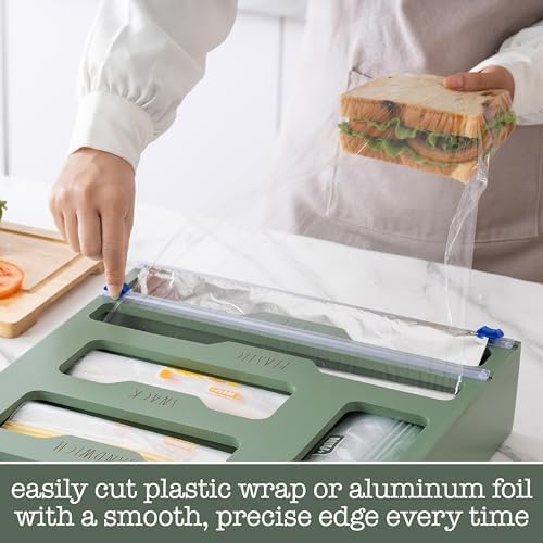 Rae Dunn Bamboo Bag Organizer for Kitchen Drawer - Durable Wood Organizer for Kitchen Storage - Holds Gallon, Quart, Snack, Sandwich Size Baggies, Plastic Wrap and Foil - Image 3