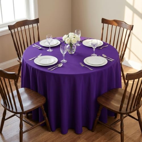 sancua Round Tablecloth, 120 Inch, Purple - Image 2