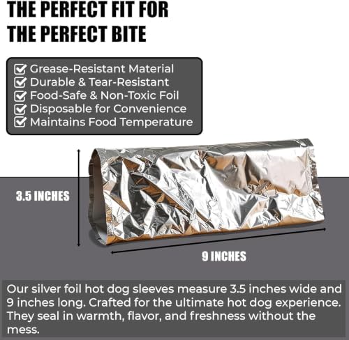 Aluminum Foil Hot Dog Bags, Grease-Resistant, 500 Pack | Hot Dog Wrappers for Chili Dogs, Sausages, Brats, Food Trucks, Concessions, and Takeout - Image 3