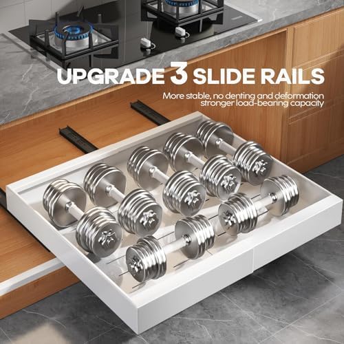 Seinloes 4 Pack Expandable (15.1"-26.3") Pull Out Cabinet Organizer 21" Deep With Raising Pad for Framed Cabinets,Upgrade 3 Slide Rails Slide Out Drawers,No Drill Roll Out Shelves Adhesive,White - Image 5