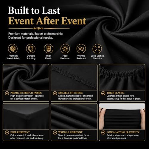 Your Magic Moment Black Table Skirt for 6 ft 8 Piece Rectangle Folding Tables - Spandex Table Covers for 6ft Rectangle Tables - Image 4