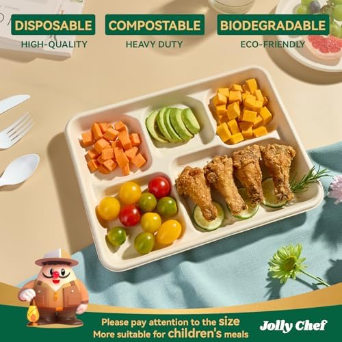 Compostable 5 Compartment Paper Plates 11*8 Inch 500 Pack Divided Plates | Natural Disposable Heavy Duty Eco-Friendly Biodegradable Food Tray for Party Lunch Dinner Christmas 500 Count (Brown) - Image 3
