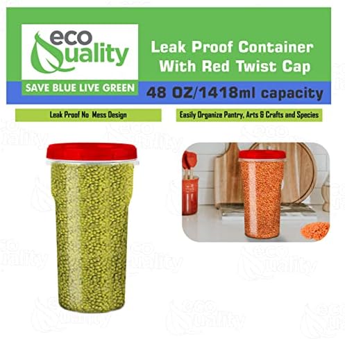 48 oz Clear Twist Top Storage Deli Containers with Leak Proof Lids Red - BPA Free Snack Containers Airtight Reusable Plastic Food Storage Canisters with Twist Seal Caps, Food Storage, Meal Prep, Freezer, Kitchen Organizer, Stackable, Reusable (32) - Image 5