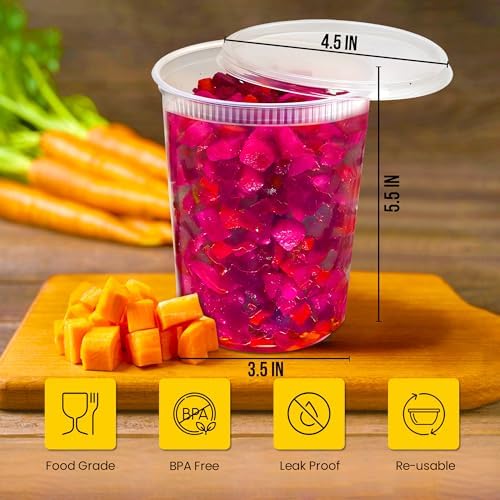 OCS Parts 48-Pack Round Plastic Deli Containers with Lids | Stackable, Microwavable, Freezer and Dishwasher Safe BPA Free Food Prep and Storage Containers (32 Ounce) - Image 3