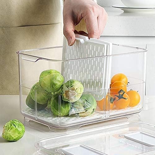 SANNO Vegetable Fruit Containers Fridge Food Storage Produce Saver Container Stackable Refrigerator Freezer Organizer Fresh Keeper Drawers Organizer set of 2 - Image 6