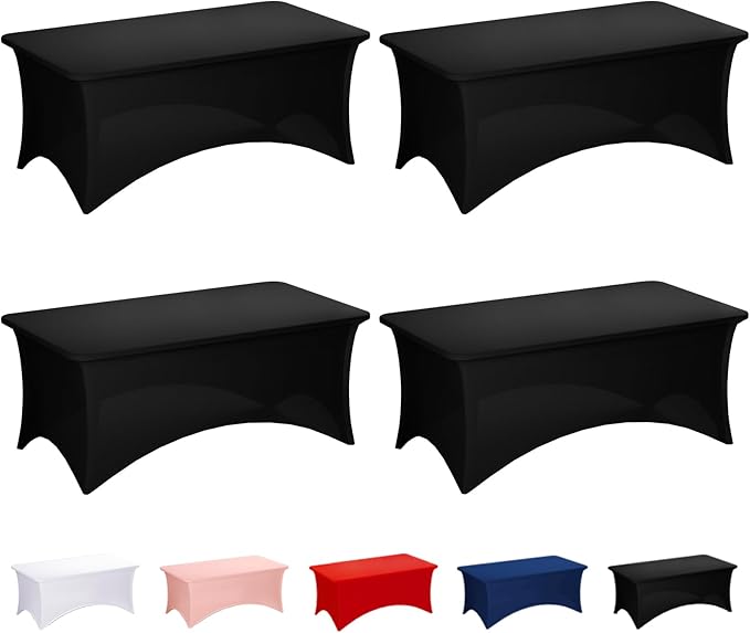 Fixwal 4 Pack 6FT Black Tablecloth Rectangle Spandex Fitted Table Cover by Fixwal