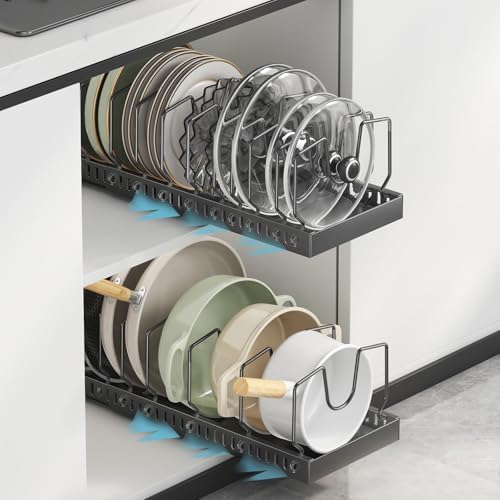 Pull Out Pot Lid Organizer, Cabinet Pan Rack, 10 Dividers by WOSHEN