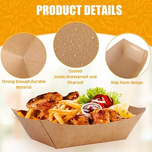 Zhehao 300 Pack Nacho Hot Dog Trays Disposable Kraft Paper Food Tray Food Serving Boat Paper Boat Brown Greaseproof for Camping Picnic Carnival Party, Holds Snack(2 lb) - Image 3