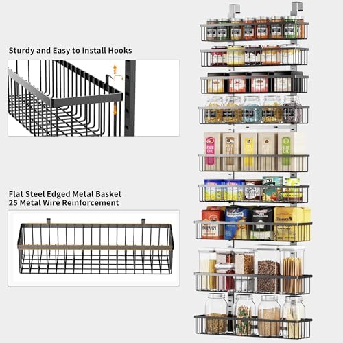Moforoco 9-Tier Over The Door Pantry Organizer, Pantry Organization and Storage, Black Hanging Basket Wall Spice Rack Seasoning Shelves, Home & Kitchen Bedroom Bathroom House Essentials - Image 2