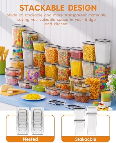KEMETHY 30 PCS Airtight Food Storage Containers with Lids, Kitchen Pantry Organization and Storage, BPA-Free Plastic Scale Food Canisters for Cereal, Flour, Sugar, Dry Food, Include Labels & Marker - Image 6