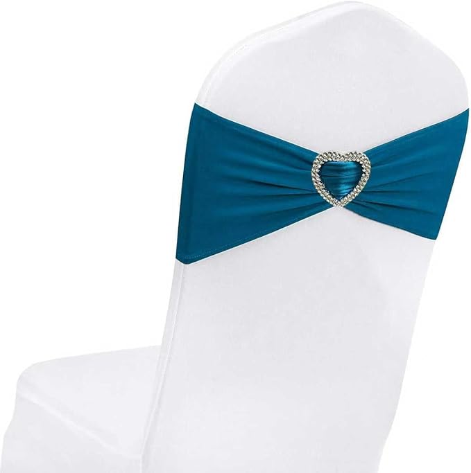 Teal Chair Sashes 25 Pack Spandex Dark Teal Sashes for Chairs Covers Universal Stretch Chair Sashes Band with Heart Buckle Slider for Wedding Banquet Party Decorations by Unknown