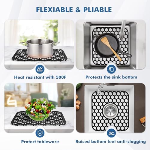 2 Pack Silicone Sink Protectors for Kitchen Sink -12"x 11" Center Drain - Image 4