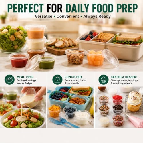 Bokon 2500 Sets 1 Oz Clear Plastic Portion Cups with Lids Condiment and Dipping Sauce Container Salad Dressing Container Airtight and Stackable Souffle Cups for Lunch, Party, Trips - Image 7