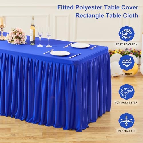 Wish Care Royal Blue Polyester Table Clothes for 8 Foot Rectangle Tables, Wrinkle Free Fitted Table Cover with Pleated Ruffle Table Skirt for Birthday Party Wedding Trade Show Event Display - Image 4
