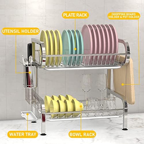 Stainless Steel Dish Drying Rack,Dish Strainer for Kitchen 2 Tier Dish Racks on Counter with Drainboard (Silver) - Image 2