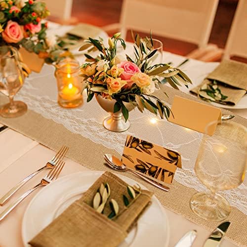 Xinnun 6 Pcs Burlap Table Runner with Lights 12 x 108 Inches Burlap Lace Table Runner Rustic Wedding Decorations Home Party (Vine) - Image 5
