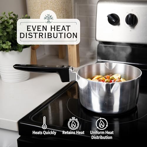 Magnaware Cast Aluminum Sauce Pan with Lid 2 Quart - Multipurpose Lightweight Saucepan with 2 Side Pour Spouts & Stay-Cool Handle - Small Cooking Pot for Sauces, Pasta, Soup - Oven Safe - Image 6