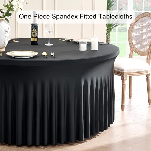 Outpain 12 Pack Black 72in/6FT Round Spandex Tablecloth,132inch Stretchy Fitted Black Table Cloths,Wrinkle Free Round Table Cloths with Skirt for Wedding Vendor Graduation Banquet - Image 3