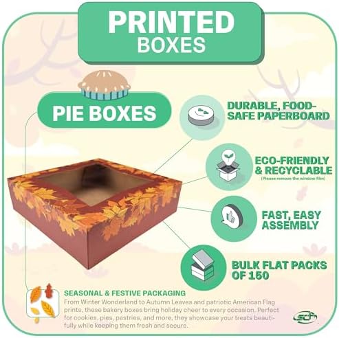 SCT 2464 Kraft Paperboard Autumn Design Print Window Bakery Box, 10-in. Length x 10-in. Width x 2-1/2-in. Height (Case of 150) - Image 3