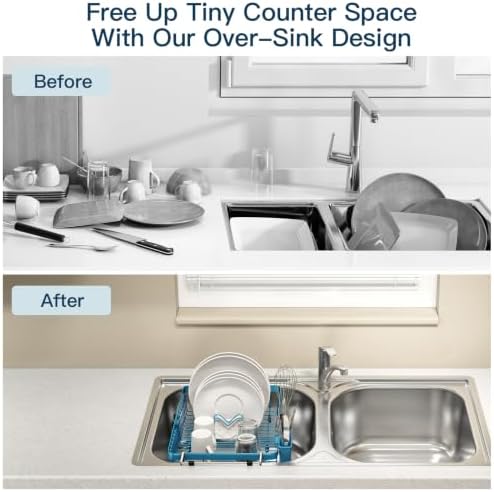 MAJALiS Blue Dish Drying Rack Over The Sink with Utensil Holder, Mat - Image 3