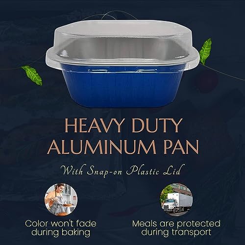 KitchenDance Disposable Foil Cake and Dessert Cup Set with Lid - 4.5 x 4.5" Square Cake Baking Pan for Hotels, Restaurants - Heavy Duty Aluminum Pan for Baking and Preparing Food, #A-24P (100, Blue) - Image 3