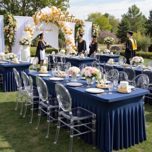 6pack Navy Blue Spandex Tablecloths 8ft for Rectangle Tables, Wrinkle Free Classy Table Skirt Stretchy 8 Foot Fitted Table Cloths Covers for Weddings Birthday Party Events Banquette Baby Shower - Image 6
