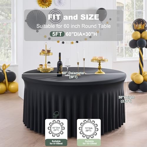 Outpain 12 Pack Spandex Black Round Tablecloths for 60 Inch/5FT Tables - Stretchy Table Cloth with Skirt, Wrinkle-Free Fitted Cloth for Wedding Vendor, Banquet & Graduation Decor (120" Round) - Image 4