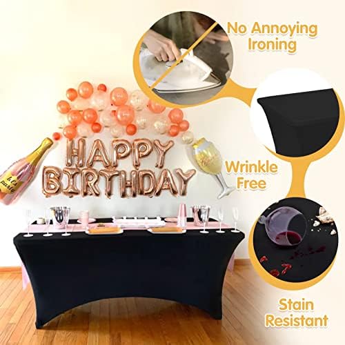 BRILLMAX 6 Pack Black Spandex Table Covers for 8ft Rectangle Tables - Image 3