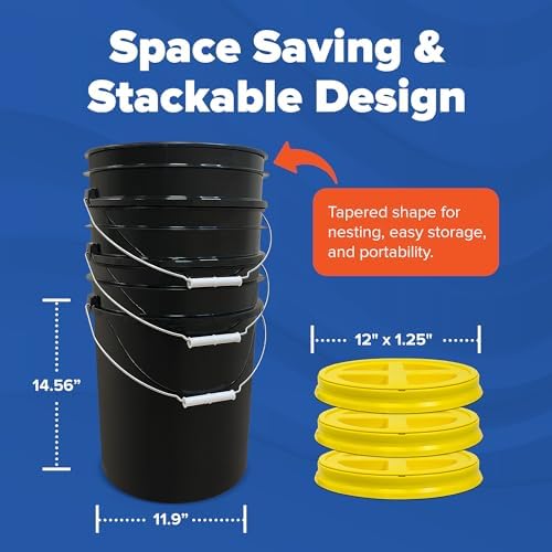 ePackageSupply 5 Gallon Bucket - Food Grade w/Lid BPA-Free, Black/Yellow, 3 | Airtight Gamma Seal Screw-On Lid, Heavy-Duty 90 Mil HDPE Plastic, Food Safe and Durable Container, Bulk Storage, Made in USA - Image 2