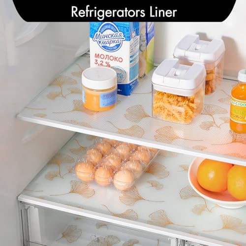 Cooyes Shelf Liner, Non Adhesive Drawer and Cabinet Liner, EVA Washable Oil-Proof Shelf Paper for Kitchen Cabinets, Refrigerator, Storage, Desks with Modern Pattern （Gold Ginkgo，11.8" W x 118" L） - Image 7
