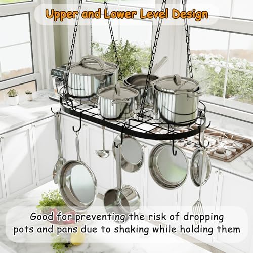 24.4” Metal Pot Rack Hanging, Oval Pan Rack Hanging with Hooks - Image 4