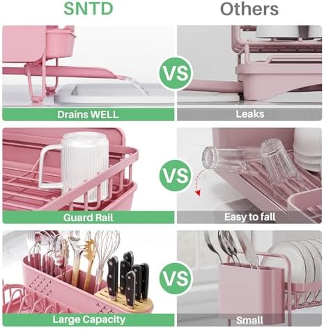 SNTD Large Dish Drying Rack for Kitchen Counter, Expandable, Pink - Image 6