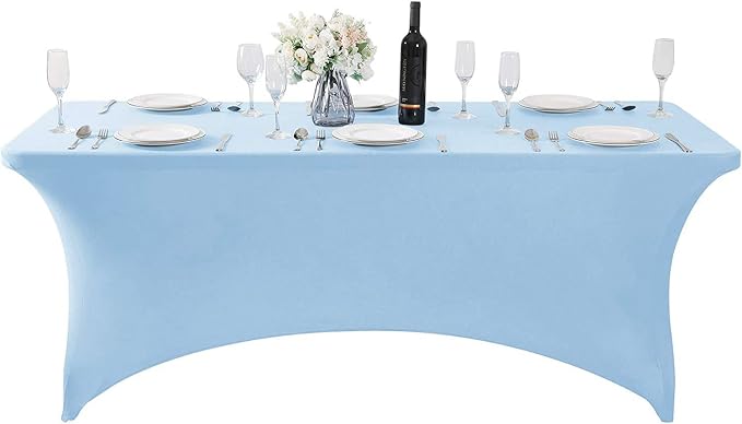 MDS® Pack of 15 Spandex Tablecloth 6FT Tight Fitted Stretch Table Cover – Washable Wrinkle-Free Reusable Elastic Patio Tablecloth for Wedding, Party, Banquet, Trade Show, Event Décor - Baby Blue - Image 2