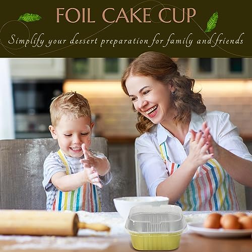 KitchenDance Disposable Foil Cake and Dessert Cup Set with Lid - 4.5 x 4.5" Square Cake Baking Pan for Hotels, Restaurants - Heavy Duty Aluminum Pan for Baking and Preparing Food, #A-24P (50, Gold) - Image 4