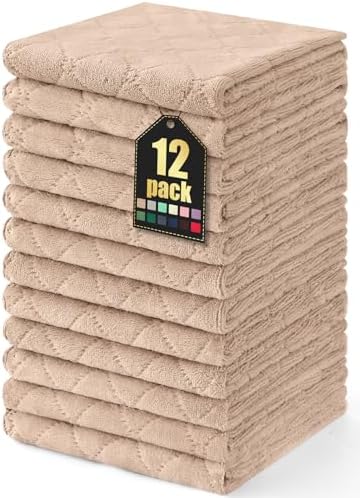 Homaxy 12 Pack Super Soft Absorbent Dish Cloths, 13" x 19", Tan by Homaxy