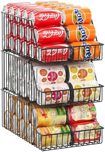 3 Pack Can Storage Organizer For Pantry,Stackble Widen Can Holder Rack With 3 Adjustable Dividers, Can Dispensers For Soup Soda Canned Food Water Bottle, Pop Drink Organizers for Cabinet Shelf by X-cosrack