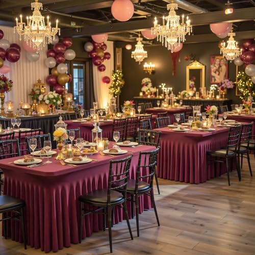 Spandex Tablecloth 6FT Rectangle Table Cover 4 Pcs Burgundy Wrinkle-Free by Outpain