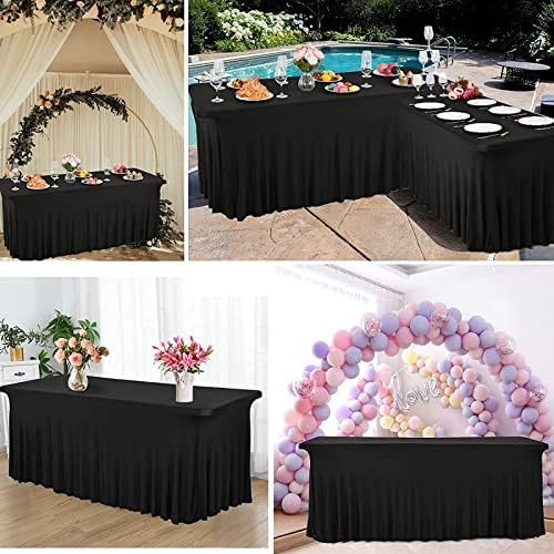 Polyester Tablecloth Trade Show Table Cover 4ft/5ft/6ft/8ft With Ruffle Table Skirt One-Piece For Rectangle Tables, Washable Spandex Table Protector For Party, Wedding, Cocktail, Banquet, Festival - Image 6