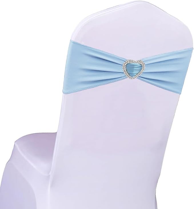 Baby Blue Chair Sashes 25 Pack Spandex Light Blue Sashes for Chairs Covers Stretch Chair Sashes Band with Heart Buckle Slider Bows for Wedding Banquet Party Event Decoration by Unknown